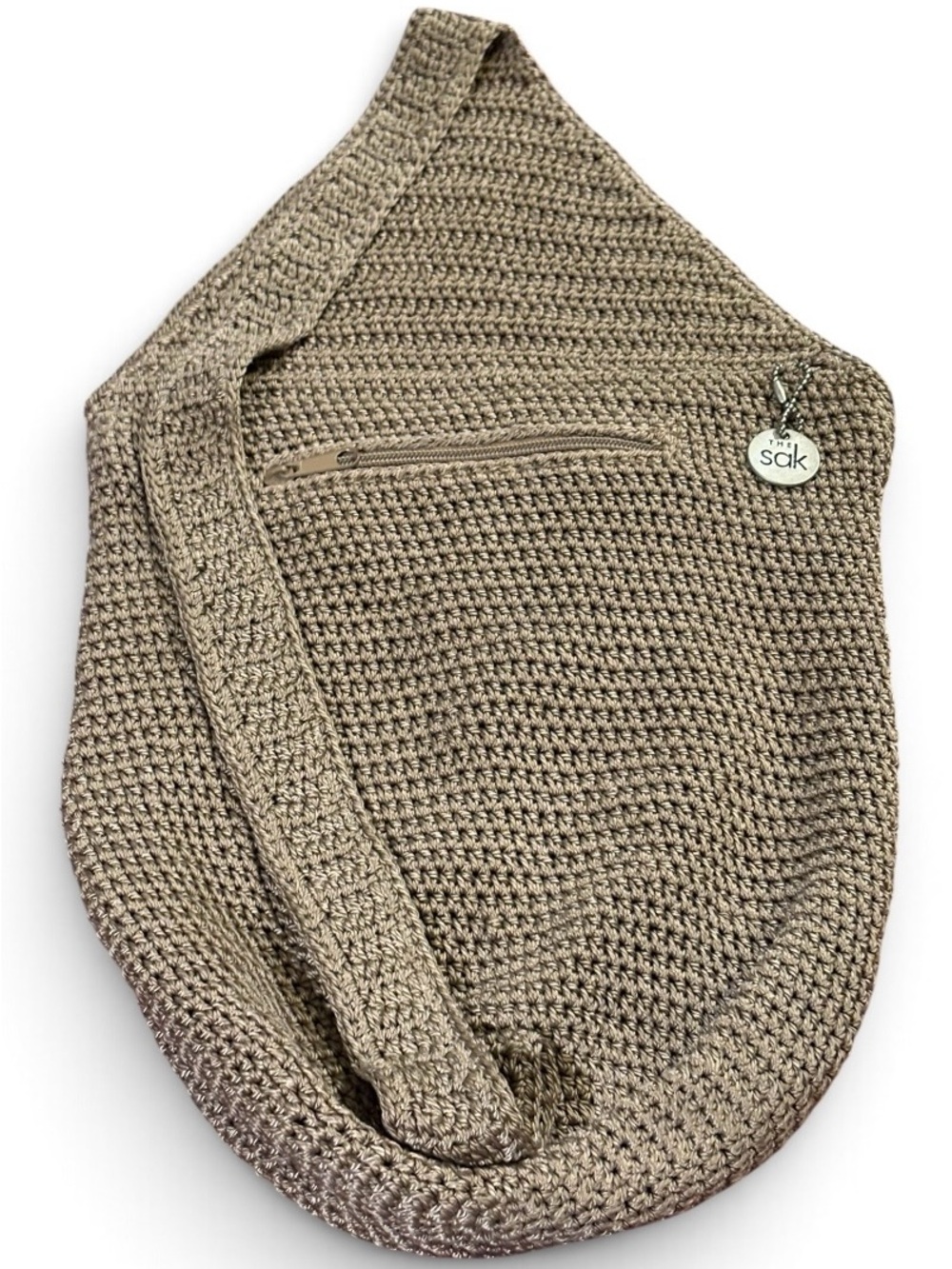 The Sak Crochet Knit Crossbody Bag in Taupe